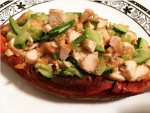 R1D20M3 sweet potato Zucchini chicken and green onions in ghee