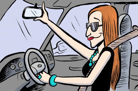 bonnie gillespie adjusting car mirror by chari pere