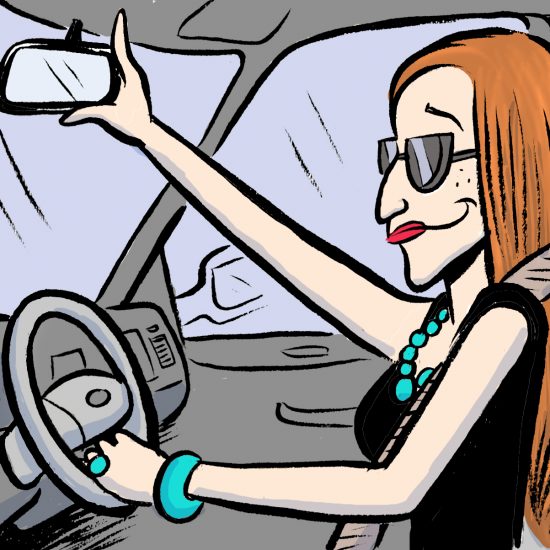 bonnie gillespie adjusting car mirror by chari pere