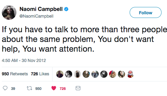 naomi campbell attention