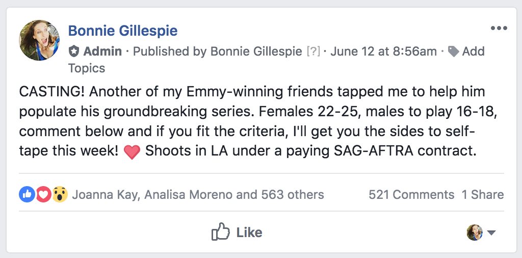 casting favor at fb group bonnie gillespie