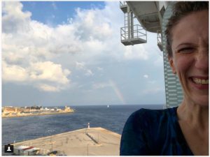 bonnie gillespie on balcony of cruise ship in rhodes greece