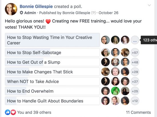 bonnie gillespie free training survey in smfa fb group