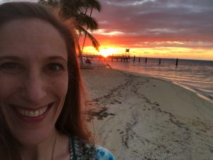 Bonnie Gillespie on Plantation Island in Fiji at Sunset Last Night of UGWA2020