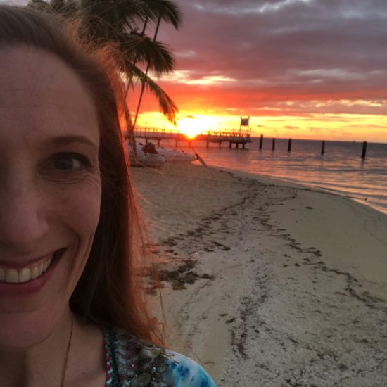 Bonnie Gillespie on Plantation Island in Fiji at Sunset Last Night of UGWA2020