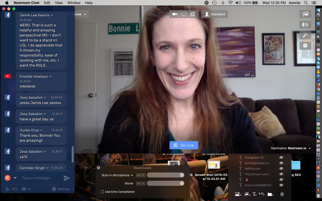 Bonnie Gillespie using Restream to livestream April 2019