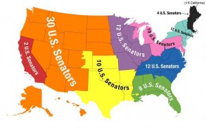 populations size of california in the us number of senators