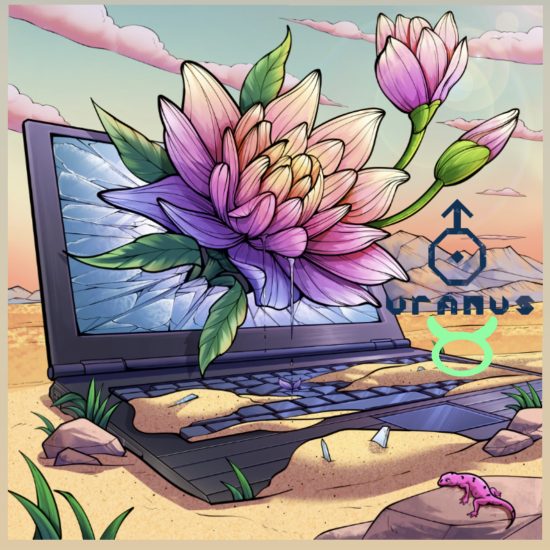 paint-by-number of a succulent bursting through a laptop screen; Uranus in Taurus glyphs - Chart Harmony by Bonnie Gillespie