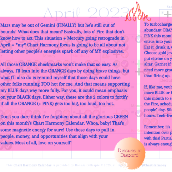 April 2023 Chart Harmony Calendar Overview by Bonnie Gillespie