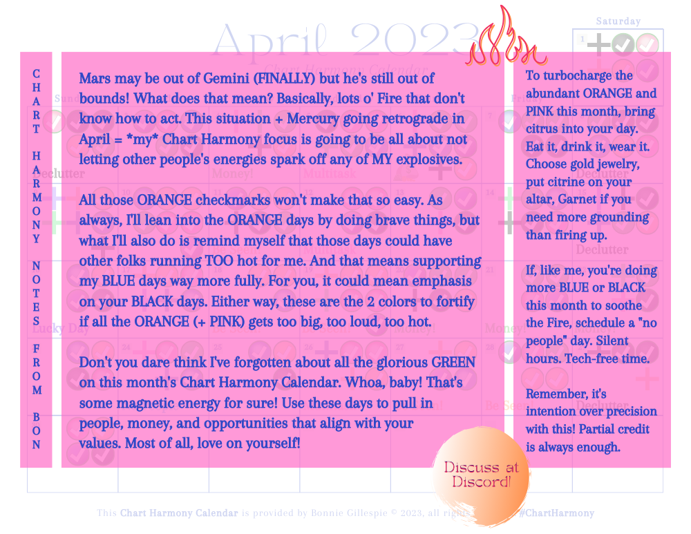 April 2023 Chart Harmony Calendar Overview by Bonnie Gillespie