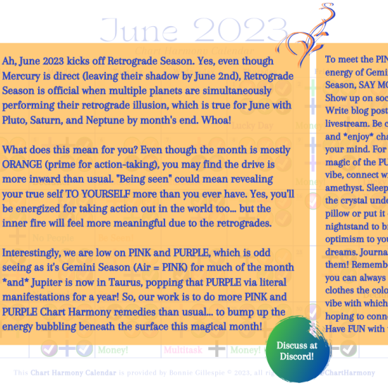 June 2023 Chart Harmony Calendar Overview by Bonnie Gillespie