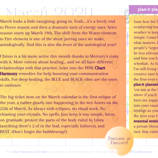 March 2024 Chart Harmony Calendar Overview by Bonnie Gillespie