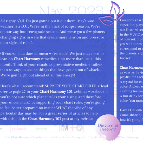 May 2023 Chart Harmony Calendar Overview by Bonnie Gillespie