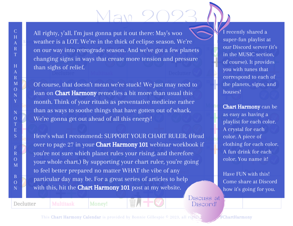 May 2023 Chart Harmony Calendar Overview by Bonnie Gillespie