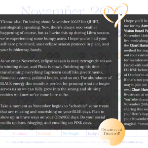 November 2023 Chart Harmony Calendar Overview by Bonnie Gillespie