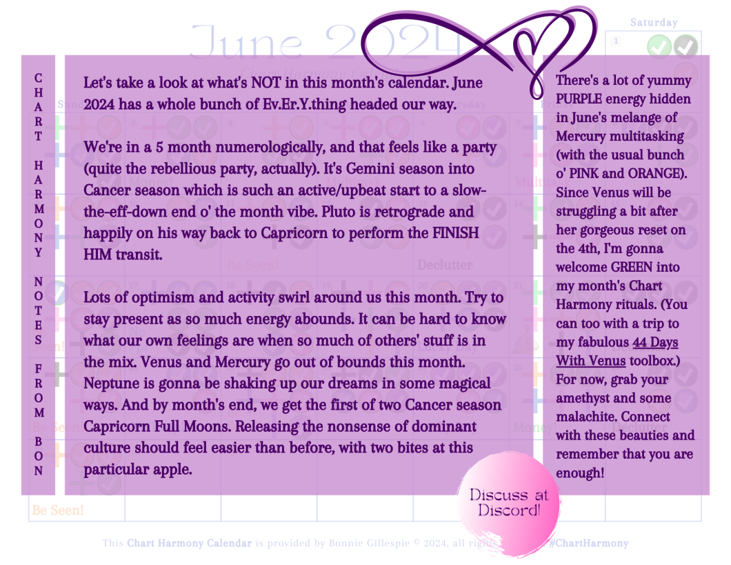 June 2024 Chart Harmony Calendar Overview by Bonnie Gillespie