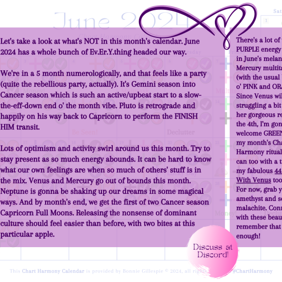 June 2024 Chart Harmony Calendar Overview by Bonnie Gillespie