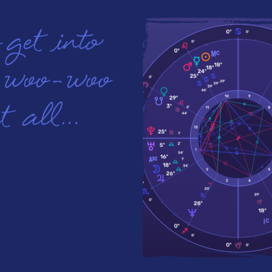Bonnie Gillespie's natal chart with let's talk text overlay