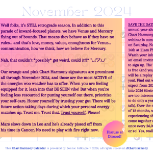 November 2024 Chart Harmony Calendar by Bonnie Gillespie