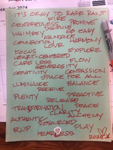 all-caps words brainstormed during Dec. 31st 2024 livestream about choosing a word of the year