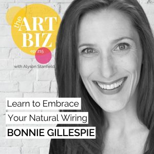 Bonnie Gillespie in B&W with text for Art Biz Podcast