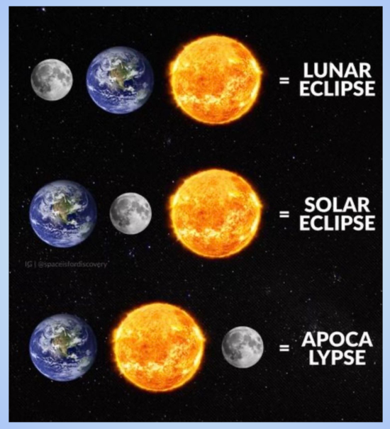 types of eclipses, including apocalypse -- funny meme