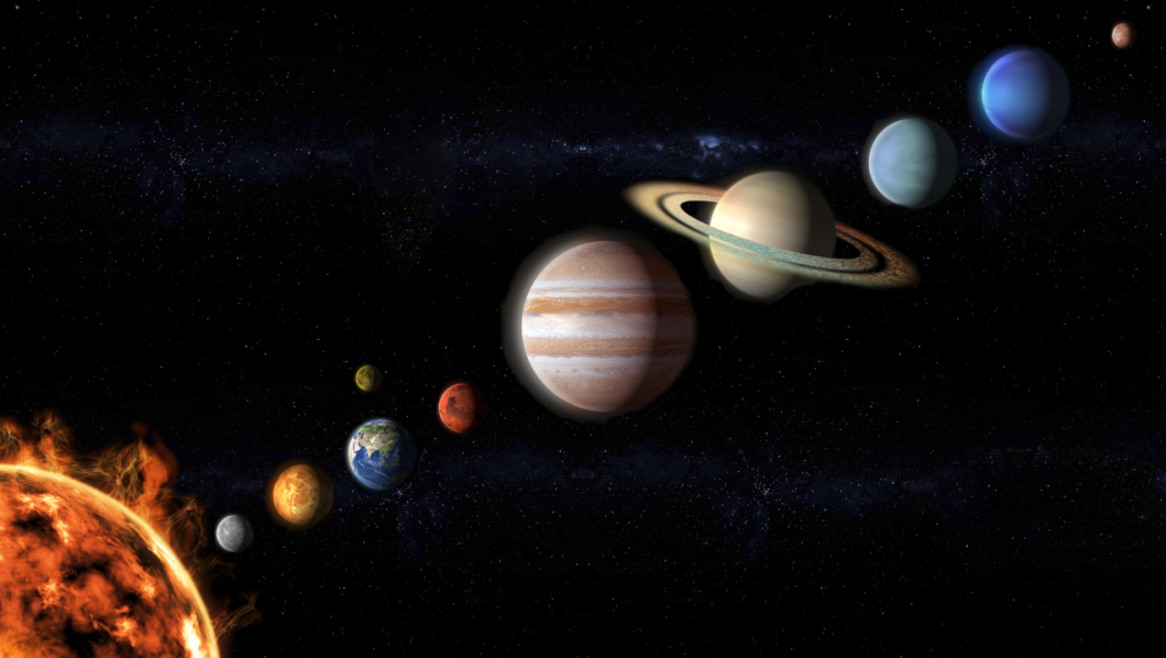 sun, mercury, venus, earth, moon, mars, jupiter, saturn, uranus, neptune, pluto